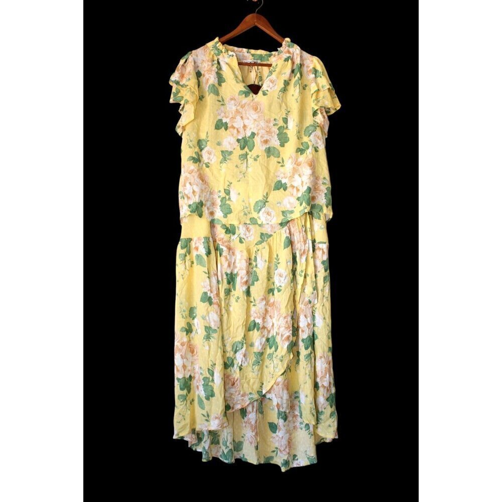 NWT Laura Ashley Yellow Floral Wrap Midi Skirt and Top Set Size Large summery